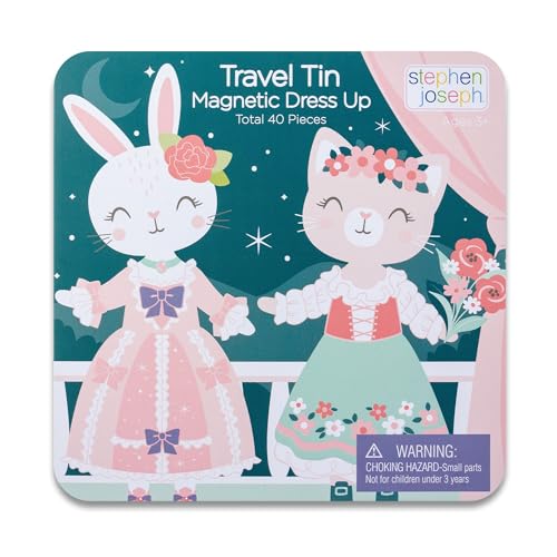 Stephen Joseph Travel Tin Magnetic Dress Up Bunny and Cat Small 40 unique pieces