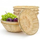 ZAVOOS 6 Pack Bamboo Bread Basket, 10 Inch Hand Woven Round Gift Baskets for Serving, Natural Bamboo Wicker Berry Fruit Basket Food Storage Bin for Picnic Kitchen Restaurant