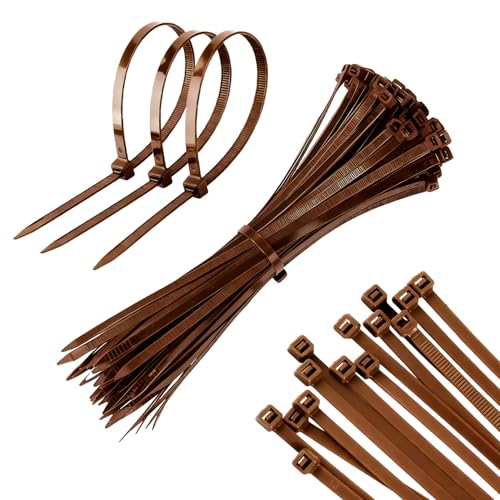 SYNTHORA 100pcs 8 Nylon Cable Ties 18lb Strength Industrial Strength Self-Locking Zip Tie for Electric Cabinets Outdoor Garden Lawn Railing Fixing Heat Resistant Durable Wire Tie (Brown)