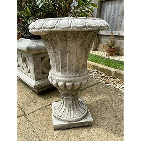 Fluted Stone Urn | Garden Statue Outdoor Ancient Classical Planter Trough Vase Ornament Cover