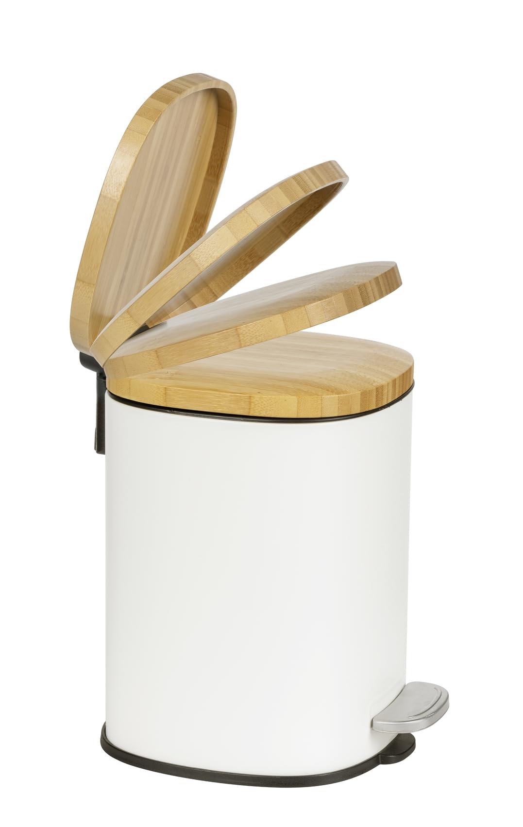 WENKO Poubelle à pédale Mod Fianema seau cosmétique 3L blanc Easy-Close avec couvercle en bambou métal plastique 17 x 23,5 x 21 cm noir naturel