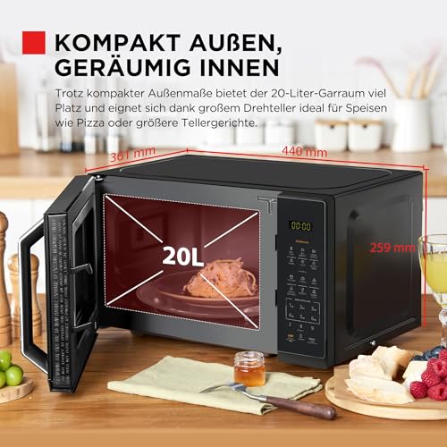 TOSHIBA Multifunktionale Mikrowelle in spiegelndem Schwarz|20 Liter|800W|Digitale Solo-Klein Mikrowelle mit 11 Leistungsstufen|6 Automatikprogrammen|Express-Kochfunktion|Auftauen|MW3-EM20PE(BM) – Bild 2