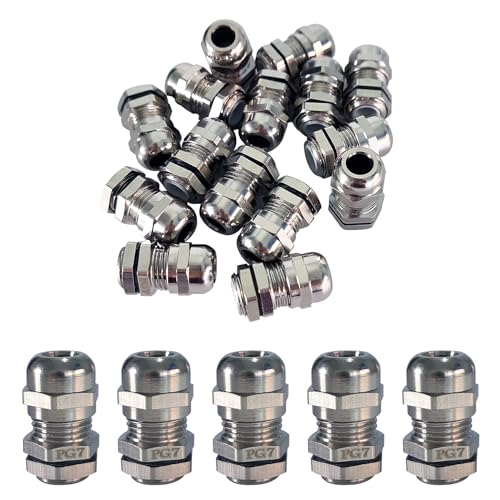 15PCS PG7 Cable Gland Waterproof Metal Cable Glands Joints Adjustable Connector Easy Cable Management Adjustable Connector for 3-6.5mm Dia Cable (PG7)