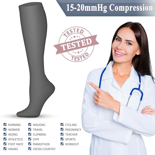 Image of QUXIANG Copper Compression Socks for Women & Men Circulation (8 Pairs) - Best for Running Athletic Cycling - 15-20 mmHg