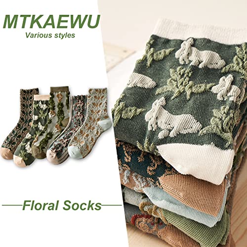 Image of 5 Pack Cute Womens Floral Socks, Vintage Embroidered Frilly Floral Ankle Cotton Cottagecore Socks
