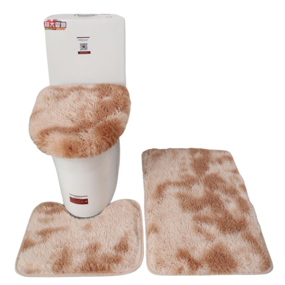 XIGUI Thicken 3 Piece Bathroom Rug SetU-Shaped Contour Rug, Mat and Toilet Lid Cover,Water Absorbent Soft Microfiber Shaggy Bathroom Mat,for Tub,
