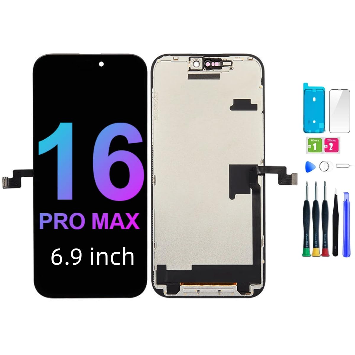 dla iPhone 16 Pro max Wymiana ekranu 6,9 cala, 3D Touch LCD Display Digitizer Frame Assembly Repair Kit z wodoodpornymi narzędziami do naprawy uszczelnień Ochrona ekranu dla A3296, A3084, A3295, A3297