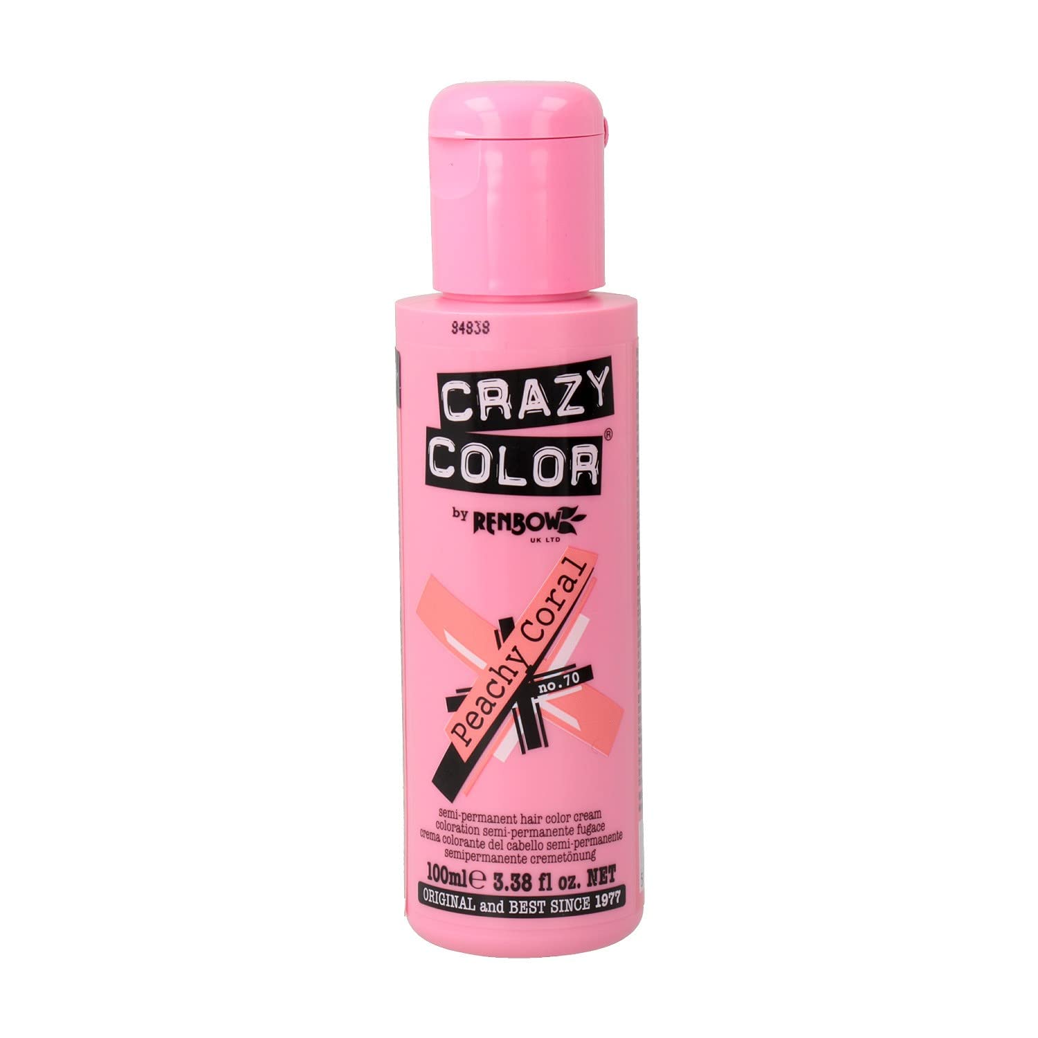 Crazy Color Hair Dye - Vegan and Cruelty-Free Semi Permanent Hair Color - Temporary Dye for All Hair Types, #70, Peachy Coral 100 ml