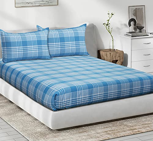 Image of AIRWILL, 200GSM Handloom Cotton Double Bedsheet with 2 Pillow Covers (Track Dobby Teal Blue)