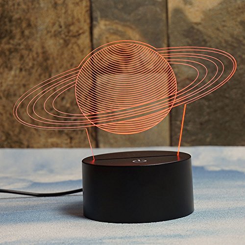 Saturn 3D Lampe LED optique Illusion, HAIYU 7 farbwech Veilleuse avec Acrylique Flat & ABS Base & Chargeur USB Modifier toucher vous Botton Lampe de bureau Lampe de table