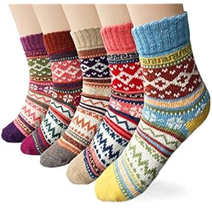 5 Pairs Womens Socks Wool Thermal Warm Knitting Ladies for Winter