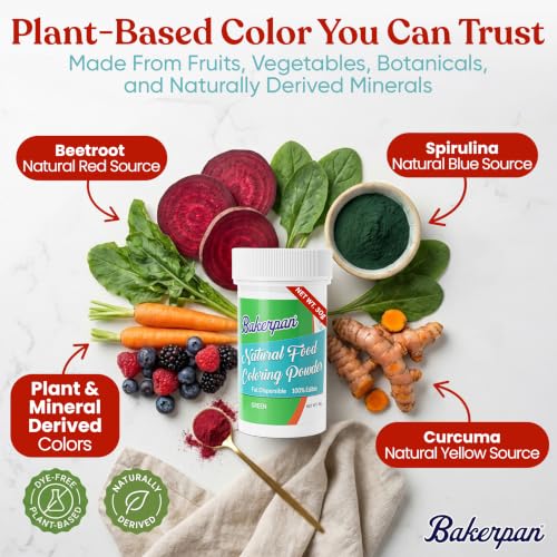 Image of Bakerpan Green Food Coloring Powder for Baking - 30g Oil Based, Artificial Dye-Free, Plant-Based, Kosher, Gluten-Free - For Buttercream, Chocolate, Candy & Cakes
