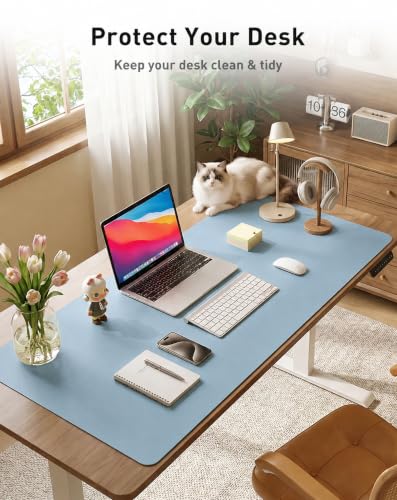 Image of Aothia Faux Leather Desk Mat for Keyboard & Mouse (Sky Blue, 48 inch x 17 inch) | Creates One Clean Surface For Your Keyboard, Mouse And Laptop, Helping Keep Your Workspace Organized Every Day