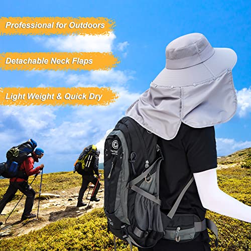 Image of Women Wide Brim Face Mask Sun Hat Detachable Neck Face Flap Ponytail UV Protection Visor Hat Garden Fishing Hiking