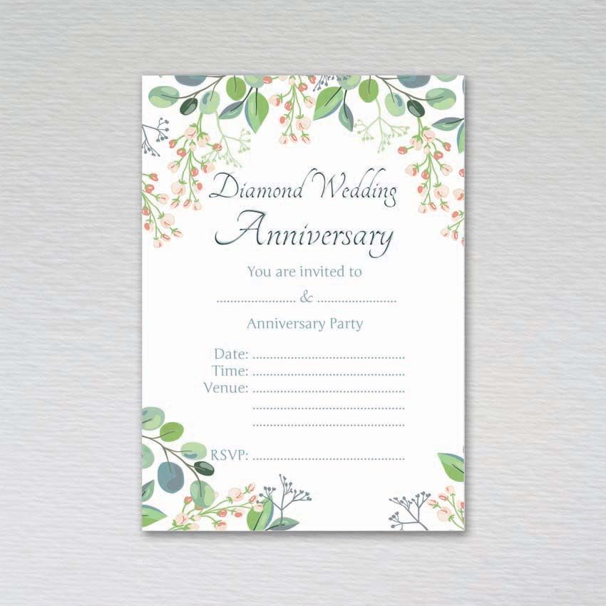 Webspectations Pack of Diamond Wedding Anniversary Invitations: Eucalyptus Diamond Wedding Anniversary Invites (Pack of 20 without Envelopes)