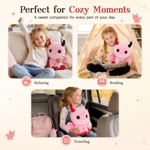 Image of MorisMos Pink Stuffed Animal, Cute Devil Plush with Horns and Wings