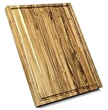 Decorque Large Wooden Cutting Board - 18x14” Teak Large Charcuterie Boards with Juice Groove - Butcher Blocks with Built-in Handles - Pizza Bread Cheese Meat Board - Wooden Cutting Boards for Kitchen