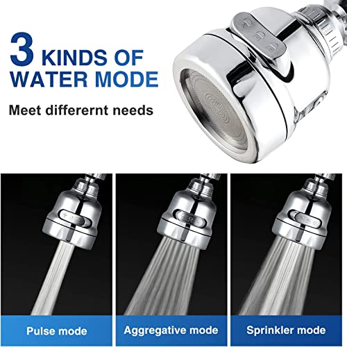 Image of YANCI Faucet Sprayer Attachment, 360 Degree Rotating Faucet Aerator Accessories, 3 Mode Adjustable Kitchen Sink Tap Head Water Saving Extend Nozzle Chrome Plated, Short, ABS and Stainless Steel