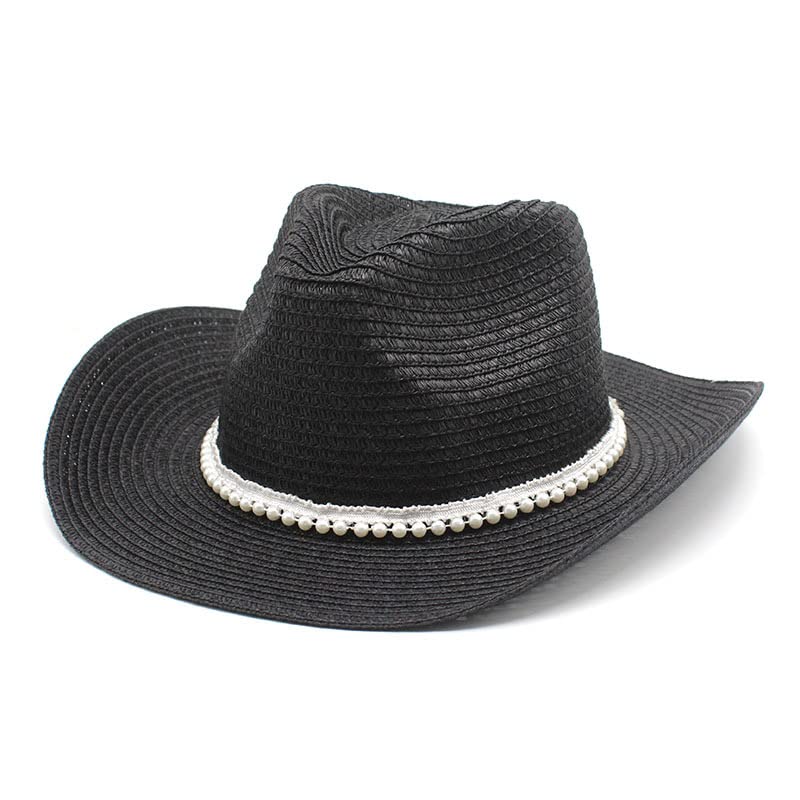 Chapeau western cowboy en paille noir d'une finition soignée pour l'été