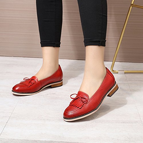 Image of Mona flying Women's Leather Tassel Loafers Slip on Flat Office Work Shoes