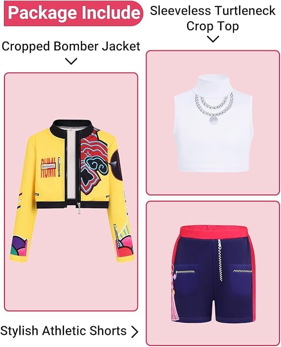 Rum Anime Costume Set, Yellow Jacket with Purple Shorts, 3-Piece Athletic Outfit for Girls2