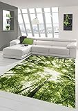 Schadstofffrei Traum Designer und Moderner Teppich Kurzflor Wohnzimmer Teppich Wald in Grün Weiss Größe 80x150 cm