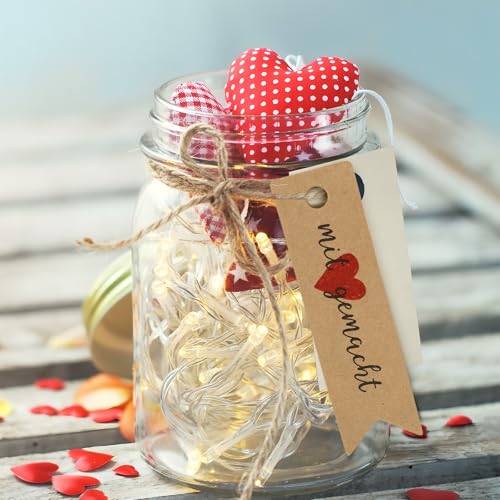 MEJOSER 50 Stück Geschenkanhänger Mit Liebe Gemacht Etiketten Anhänger Handmade with Love Handgemacht Anhänger Hochzeit Kommunion Taufe Handmade Label mit Schnur Braun Etiketten Gastgeschenke