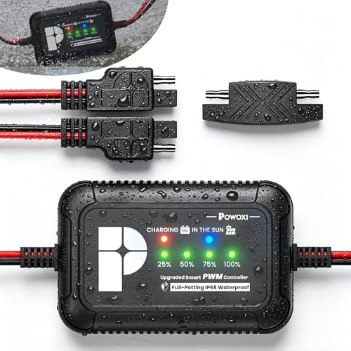 POWOXI Upgraded 12V 8 amp Solar Charge Controller - IP68 Waterproof PWM Solar Charge Regulator for...
