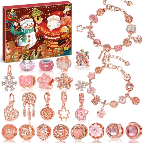 Edmirfun Adventskalender 2025,Adventskalender Schmuck Mädchen,Weihnachtskalender Schmuck,Charm Armband Kit,Weihnachtskalender Kinder,Weihnachten Geschenke Mädchen 5 6 7 8 9 10 11 12 Jahre