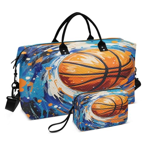 Watercolor Sport Basketball Sports Swim Gym Bag Weekender Duffel Travel Bags Handbag with Makeup Storage Bag for Girls Men