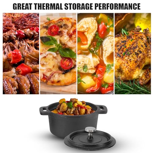 Dutch Oven Double, Dutch Oven,NonStick Shallow Cast Iron Pan,Stew Pans Traditional Style Thickened Ergonomic Handle Insulation Cast Iron Cooking Pot with Lid for Classic Cooking(Diameter: 10CM) - Image 4
