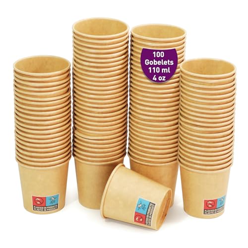 100 gobelets en papier Kraft jetables de 120ml pour le café espresso et Lungo. Pour boissons chaudes et froides. Gobelets en carton jetables