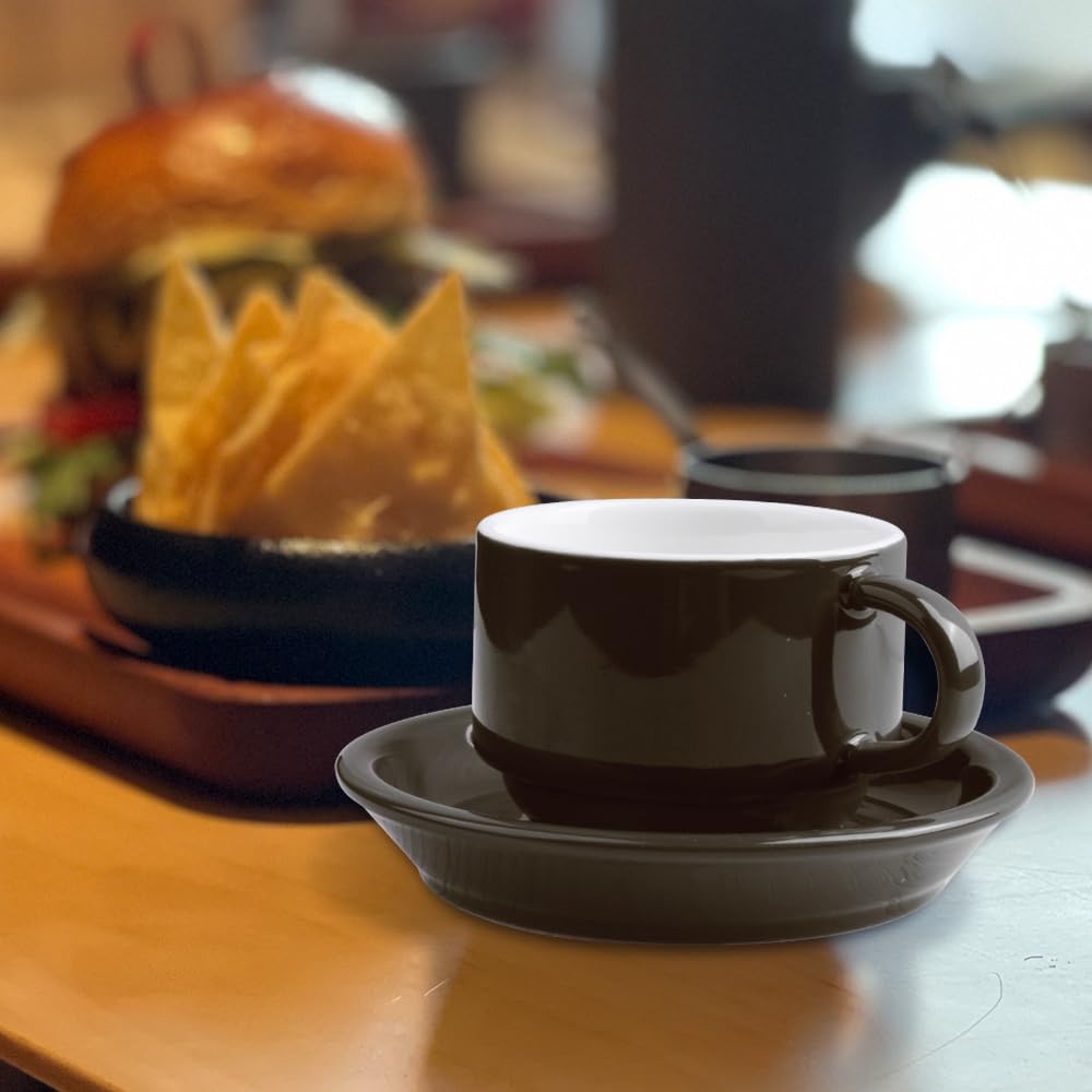homEdge Juego de 4 tazas y platillos de café espresso prémium con cucharas de acero inoxidable para espresso, 2.5 onzas, color negro
