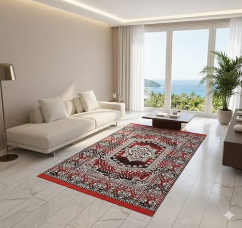 Image of Premium Cotton Carpet 4X6 feet Mult Colour for Living Room, Hall & Kitche | Carpet mat /Area Rug /Carpet & Rug /Carpet for Floor /Kalin & Dhuurie | Square (Maroon)