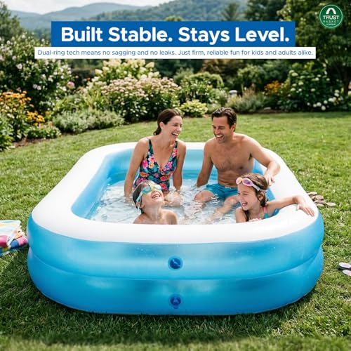 Image of TrustBasket 7.5ft Large Inflatable Swimming Pool for Adults & Kids | Rectangular Family Pool | 7P Free PVC | Blow Up Bathtub | Outdoor Garden Summer Use