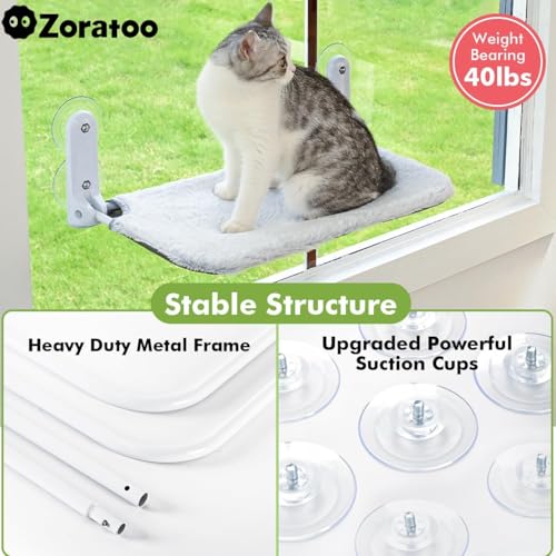 image for Zoratoo 2PC Cat Window Perch Cordless Foldable Cat Hammock Bed for Win