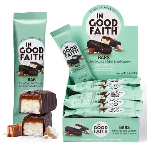 In Good Faith Dark Chocolate Coconut & Salted Caramel Bars, Healthy, Gluten Free, Vegan, Dairy Free Chocolate Bars (12 pack)