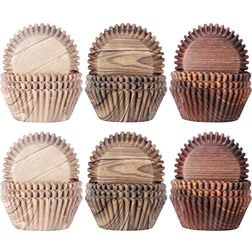 300 Pieces Cupcake Liners Wrappers Woodland Animal Cupcake Cups Paper Muffin Baking Liners Holders for Bridal Showers Wedding Holiday Birthday Party Decorations(Woodgrain)