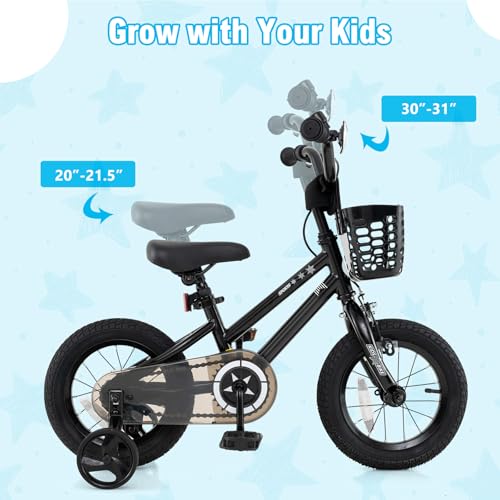 Image of BABY JOY Starry Kids Bike, 12 14 16 18 Inch Bicycle with Training Wheels, Storage Basket, Adjustable Handlebar & Seat, Handbrake & Coaster Brake, Girls Boys Bike