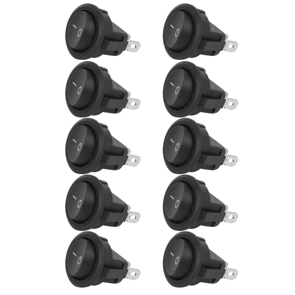 Mini Interruttori a Bilanciere 10 Pezzi On-Off 2 Posizioni Interruttore Rotondo a 3 Pin in Plastica per Uso Industriale e Barca Nera Accessori Elettrici Industriali e Marini 156