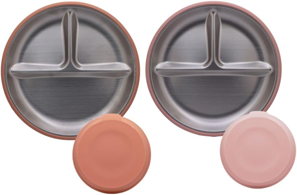 Stainless Steel Suction Plates for Babies & Toddlers – 2 Pack Divided Baby Plates with Strong Suction Base – Unbreakable Non-Toxic Baby Led Weaning Feeding Set – BPA Free, Dishwasher Safe