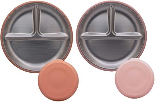 Stainless Steel Suction Plates for Babies & Toddlers 2 Pack Divided Baby Plates with Strong Suction Base Unbreakable Non-Toxic Baby Led Weaning Feeding Set BPA Free, Dishwasher Safe