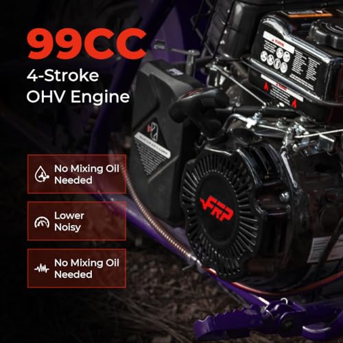 Image of FRP GMB100 Performance 99CC 4-Stroke Mini Dirt Bike - Upgraded Hydraulic Brakes & Front Suspension Fork, 28MPH Off-Road Mini Bike with LED Headlight, Anti-Slip Seat, Supports 220LBS,Purple