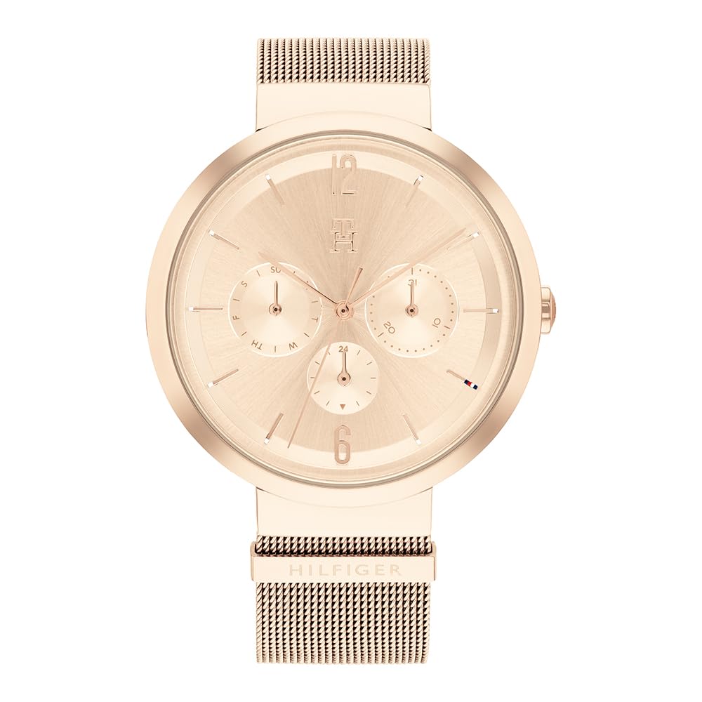 Tommy Hilfiger Analogue Multifunction Quartz Watch for Women with Carnation Gold Colored Stainless Steel Mesh Bracelet - 1782538