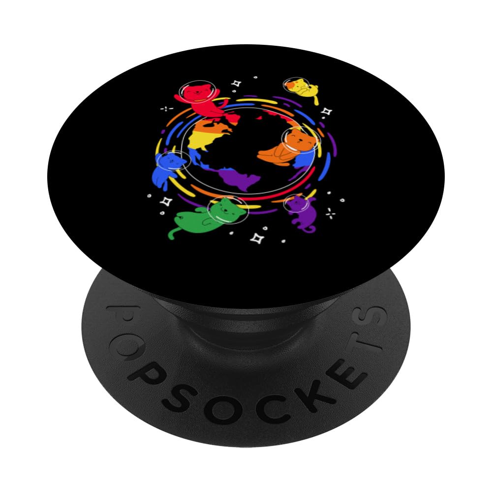 Cats In Space Rainbow Pride LGBTQ+ Community Cat Lovers PopSockets Standard PopGrip