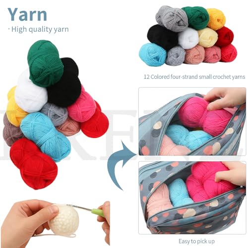 Image of KRENZ 130 Pcs Premium Crochet Knitting Kit for Beginners Crochet Kit Set with Yarn, Hooks, Needles & Tools in Carry Bag Floral Hanging Storage Bag DIY Knitting Craft Starter Set for Adults & Kids