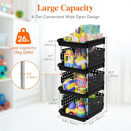 Image of JD Fresh 4 Tier Plastic Storage Drawer Organizer /Stackable Kitchen Organiser Rack /Breathable Design Shelf Storage Stand /Multipurpose Storage Rack for Kitchen, Office, kids room and Pantry (Black)