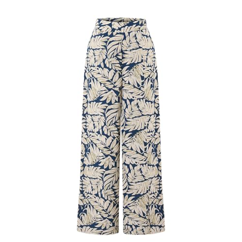 Women's High - Waist Wide Leg Boho Palazzo Pants - Tropical Print with Side Zipper