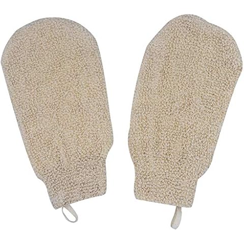 Bleu Bath (2 Pack) Natural Exfoliating Nature Terry Bath Mitt Shower Gloves Loofah Washcloth Sponge Machine Washable Body Scrubber (GENTLE RAMIE) Cover