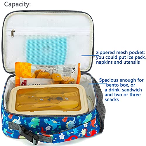 FlowFly Kids Lunch box Insulated Soft Bag Mini Cooer Back to School Thermal Meal Tote Kit for Girls, Boys,Dinosaur